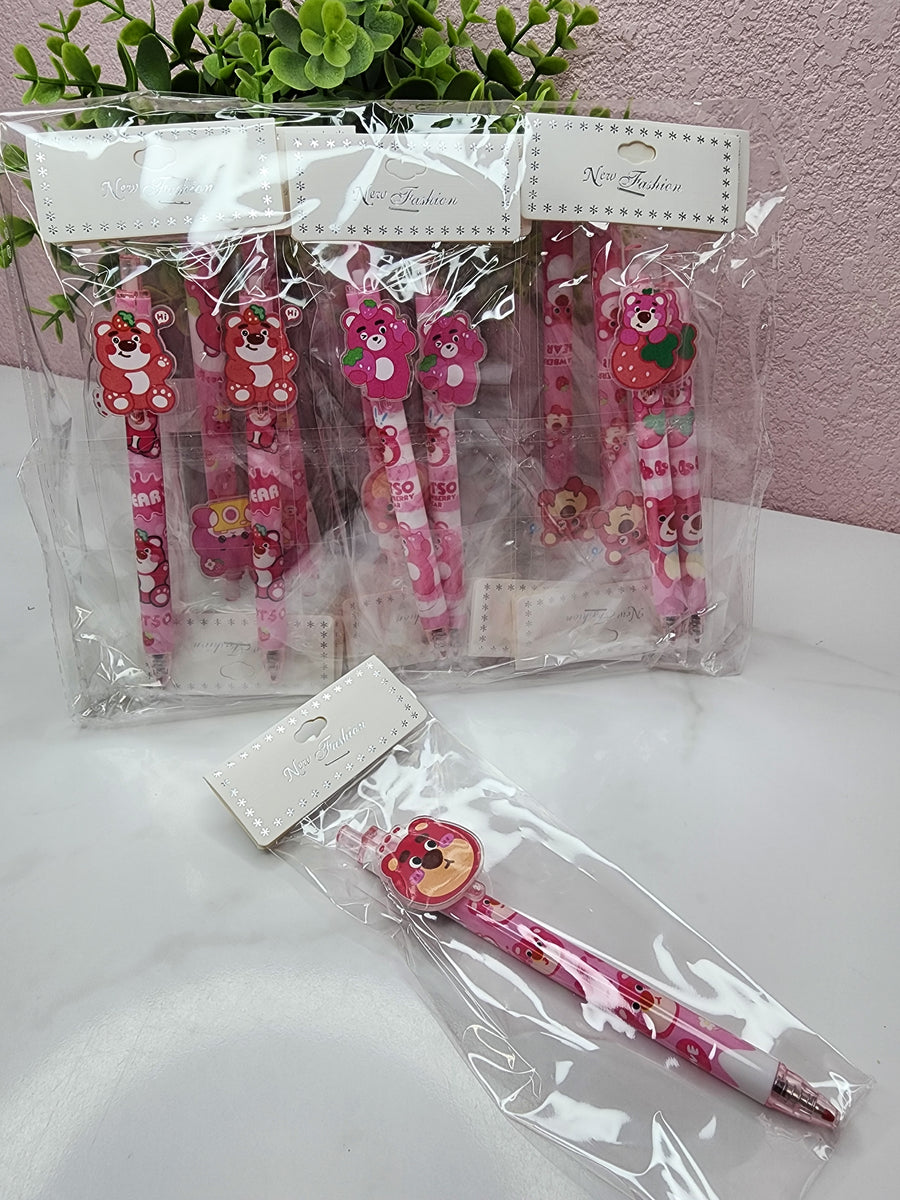 Strawberry Bear Click Pens DOZEN