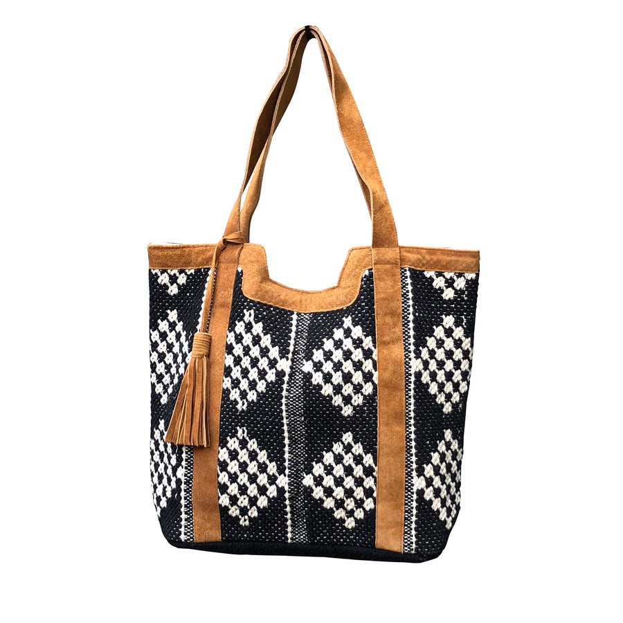 Diamond Tote with Leather Handles and tassel