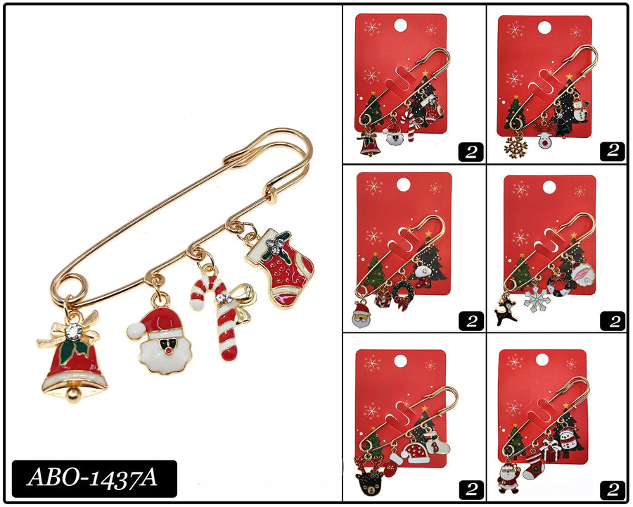 Safty Pin Christmas Charm Brooch