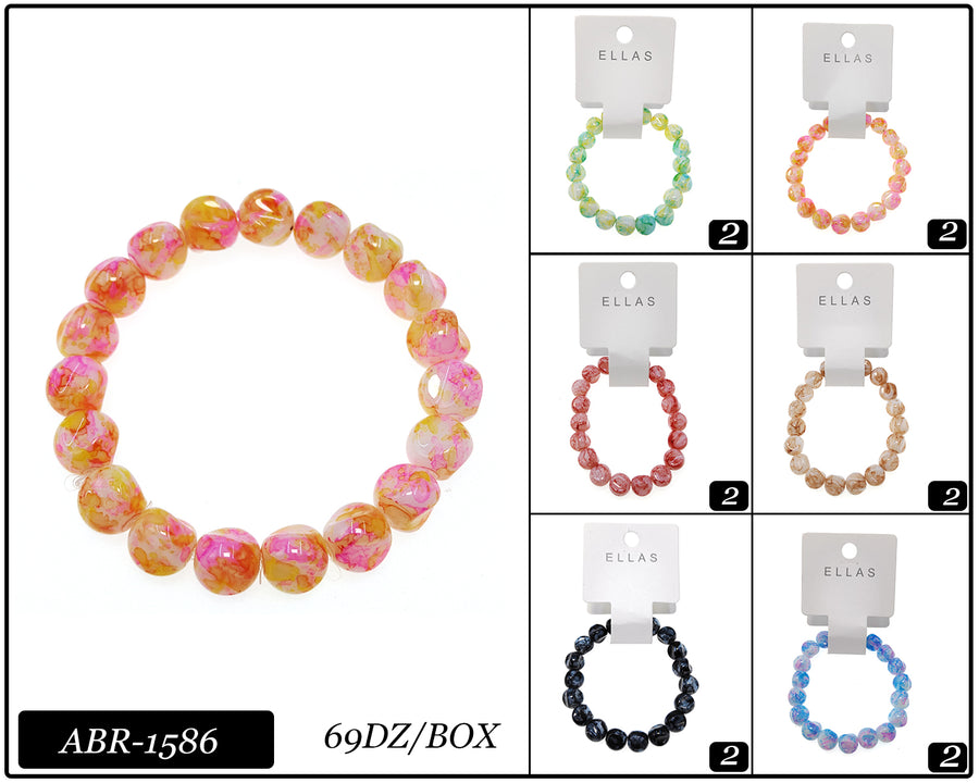Stretchy Stone Marble Bead Bracelets set of 12