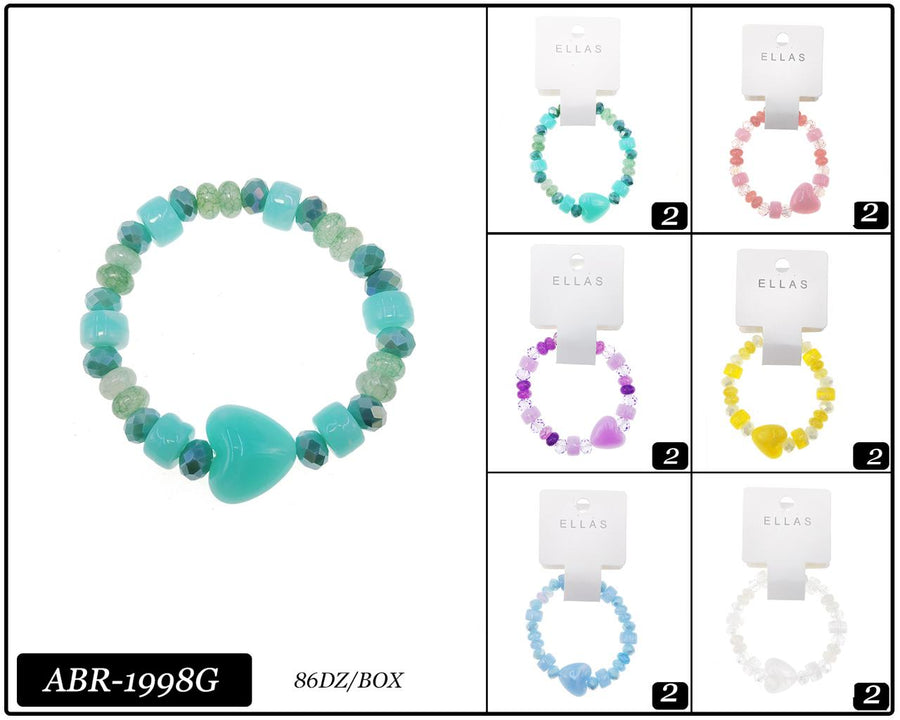 Crystal Bracelet with Heart, Assorted colors