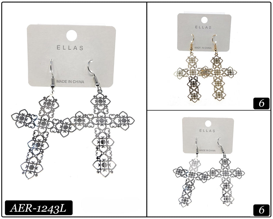 Large Metal Cross Dangle Earrings