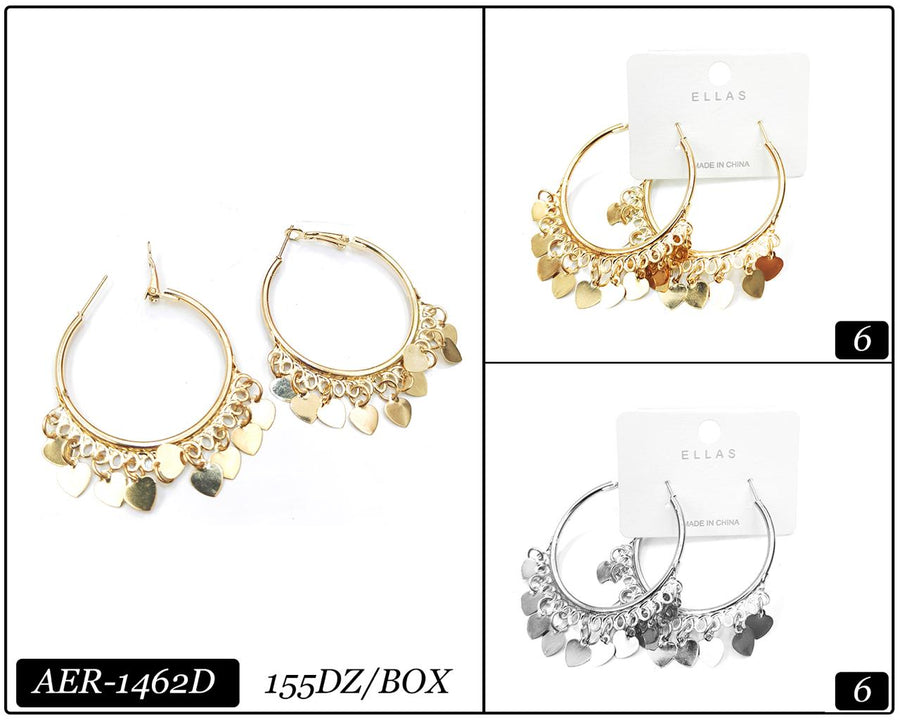 Metal Hoop Earrings with Hearts