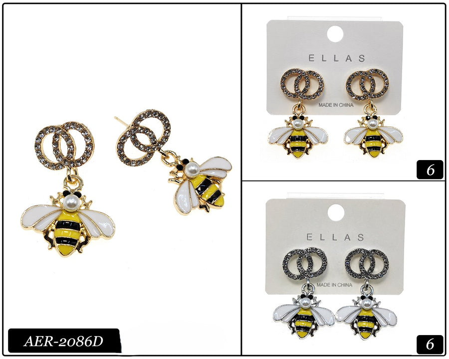 Enamel Bee Earrings with Pearl