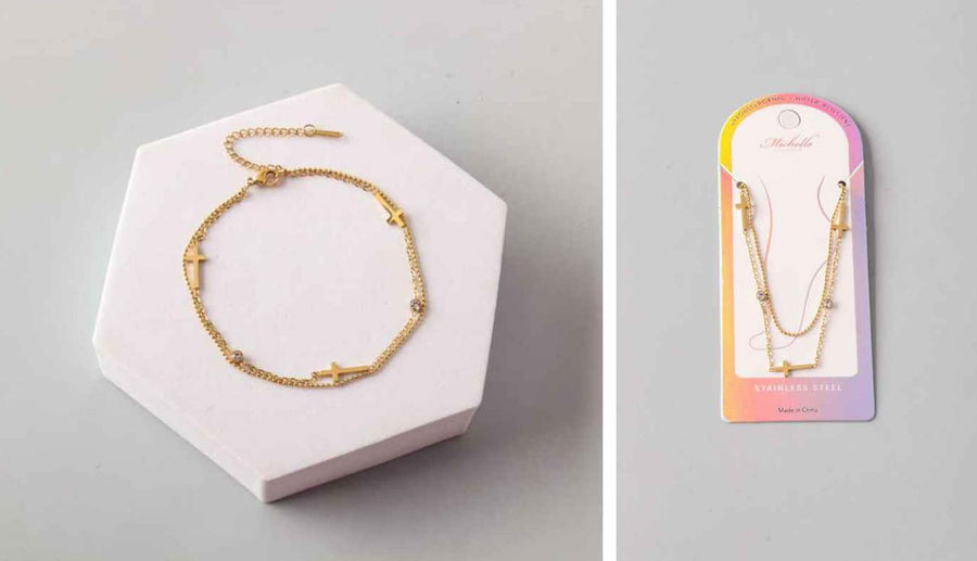 Stainless Steel Cross Layer Chain Anklet
