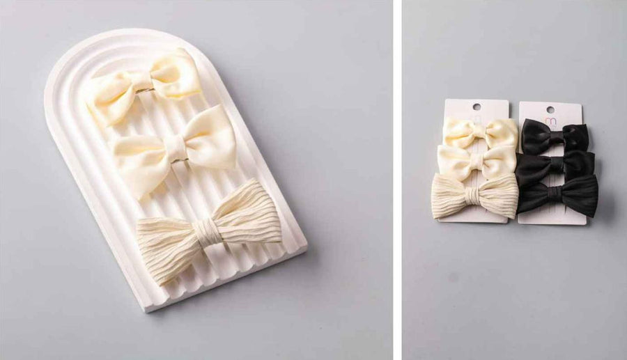 Mix Wavy Ivory Satin Bows, 3 per card