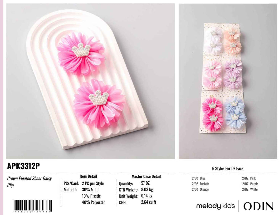 Crown Pleated Sheer Daisy Clip