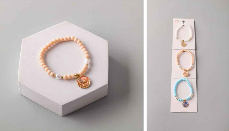 Beaded Bracelet with Charm, 3 colors