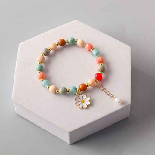 Daisy marble Mix Bead Bracelet