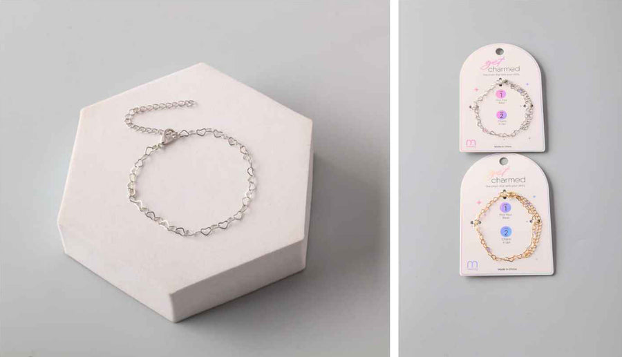 Heart Chain Bracelet in Siver & Gold