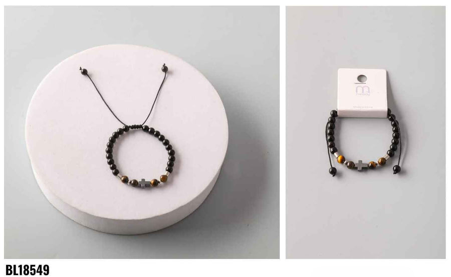 Cross Tigereye Mix Bead String Bracelet