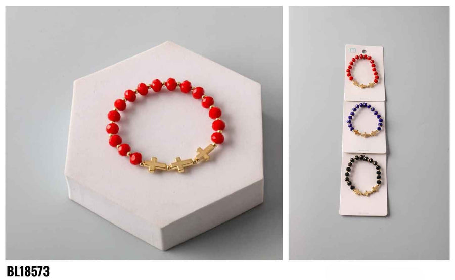 Triple Cross Crystal Bead Bracelet