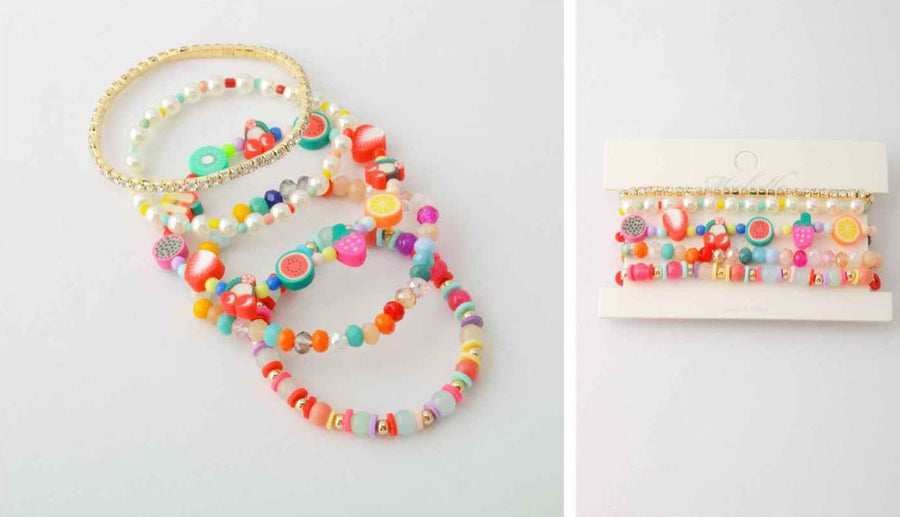 Fruit and Color Bead Bracelets, 5 per card