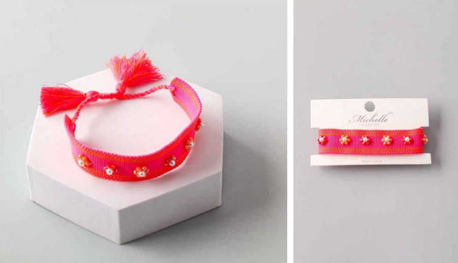 Woven Beaded Bracelet Coral Pink