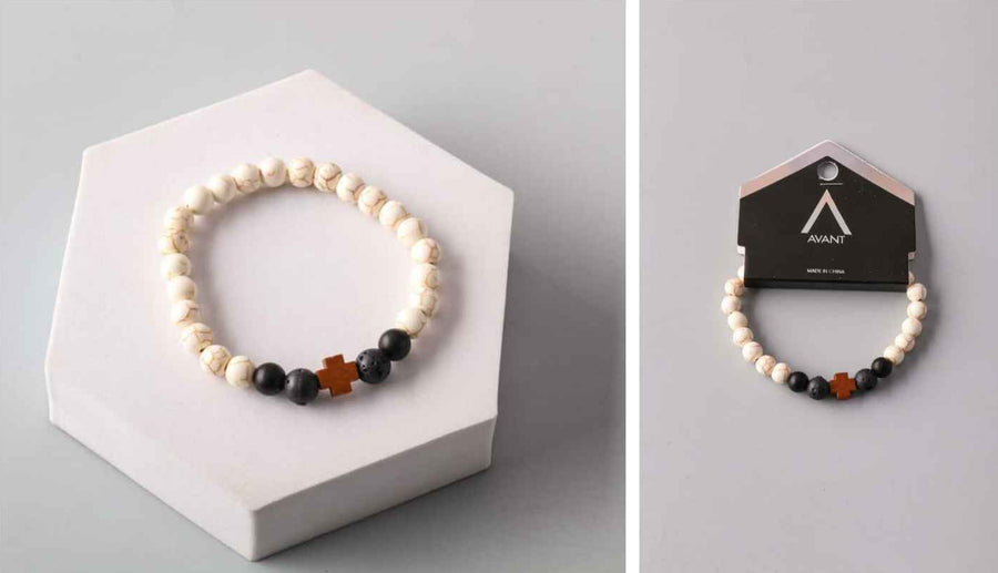 Mix stone bead bracelet, lava stone and white marbled