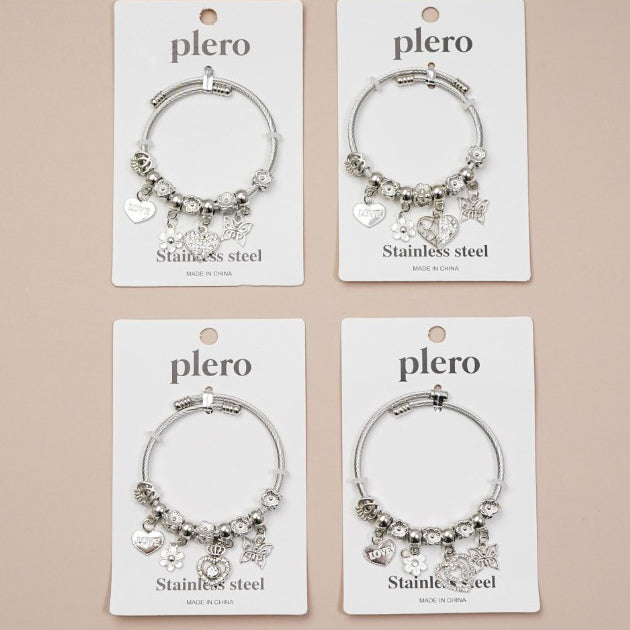 Stainless Steel Hearts & Butterfly Charm Bracelet