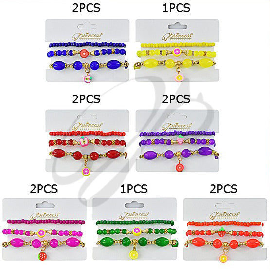 Stretch Bracelets, 3 per card, bright colors