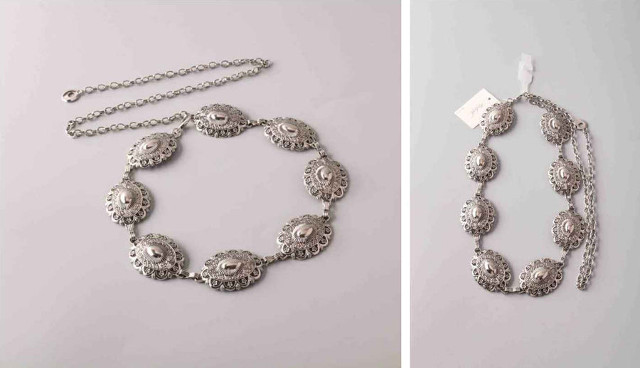Silver Oval Print Chain Belt