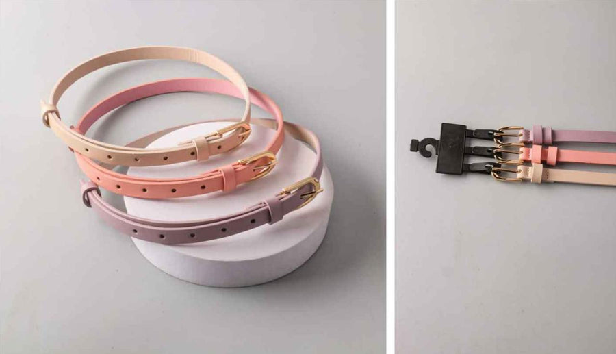 Mix Thin Buckle Belt Set, Pink-Lav-Cream