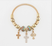 Cross Charm Bracelet with Turquoise Beads