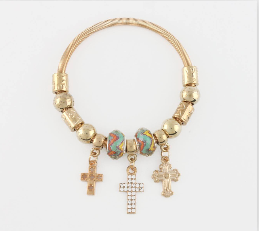 Cross Charm Bracelet with Turquoise Beads