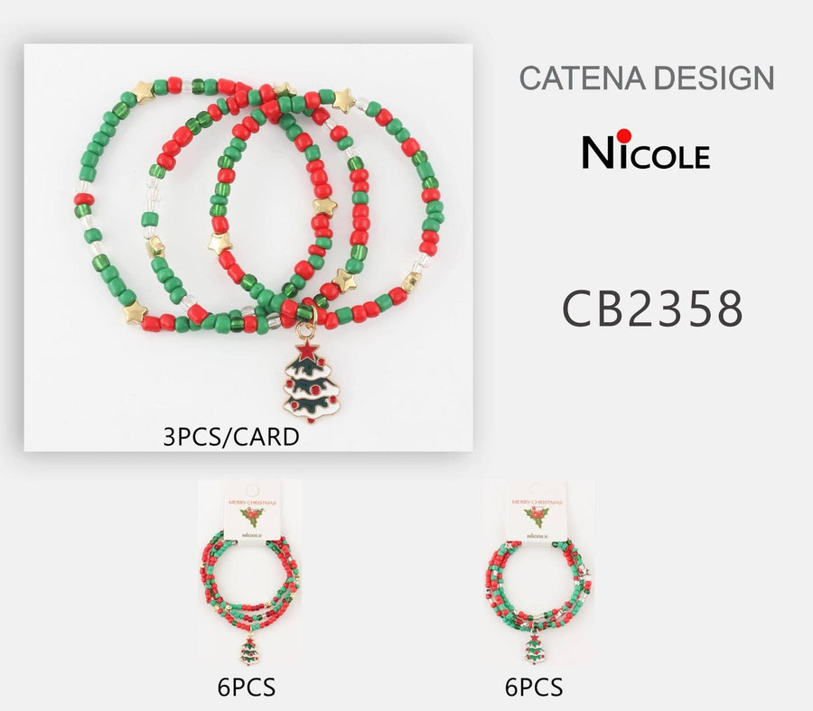 Multi String Bead Bracelet with Christmas Tree