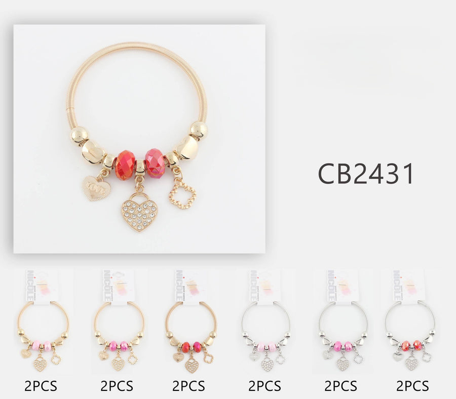 Heart Bead Bangle Bracelet