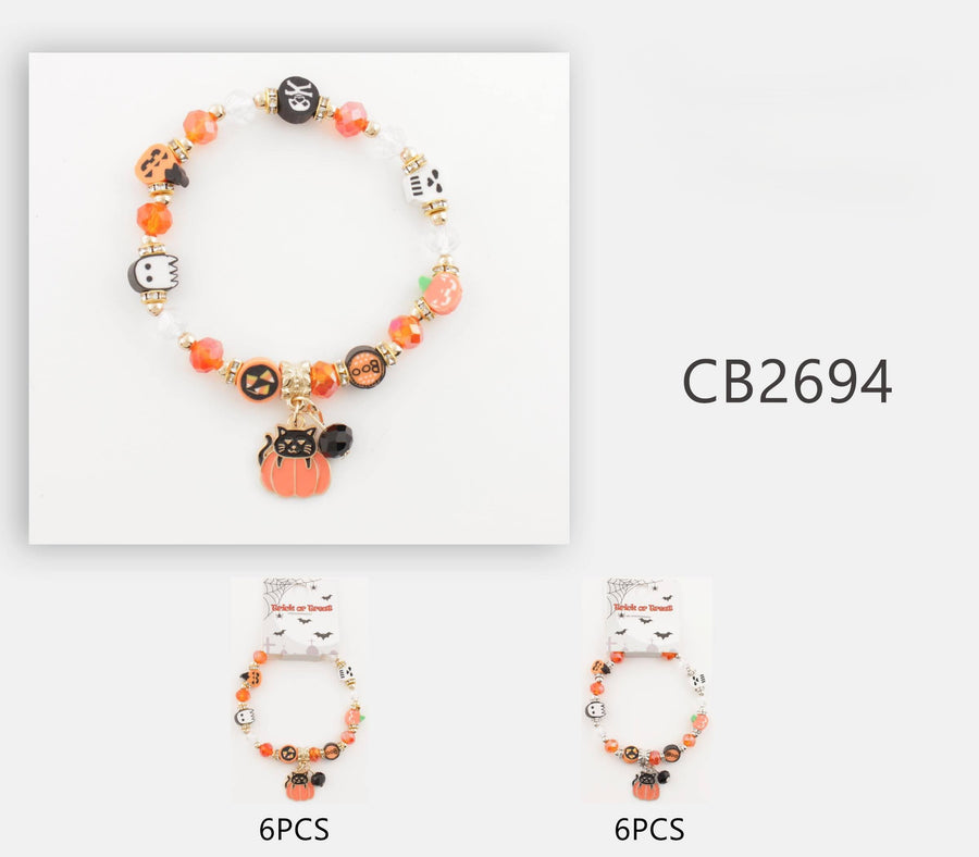 Halloween Beaded cat/pumkin Charm Bracelet