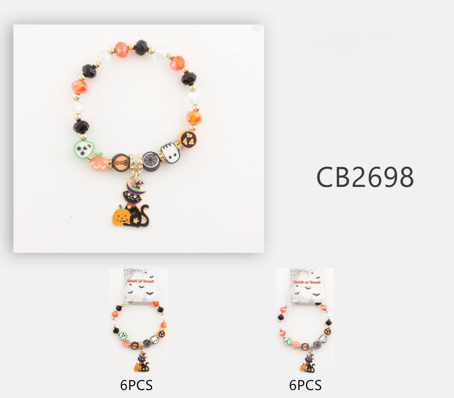 Halloween Beaded Witches Cat Charm Bracelet
