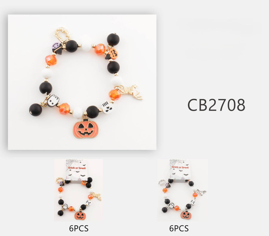 Halloween Beaded Jack-O-Lantern Charm Bracelet