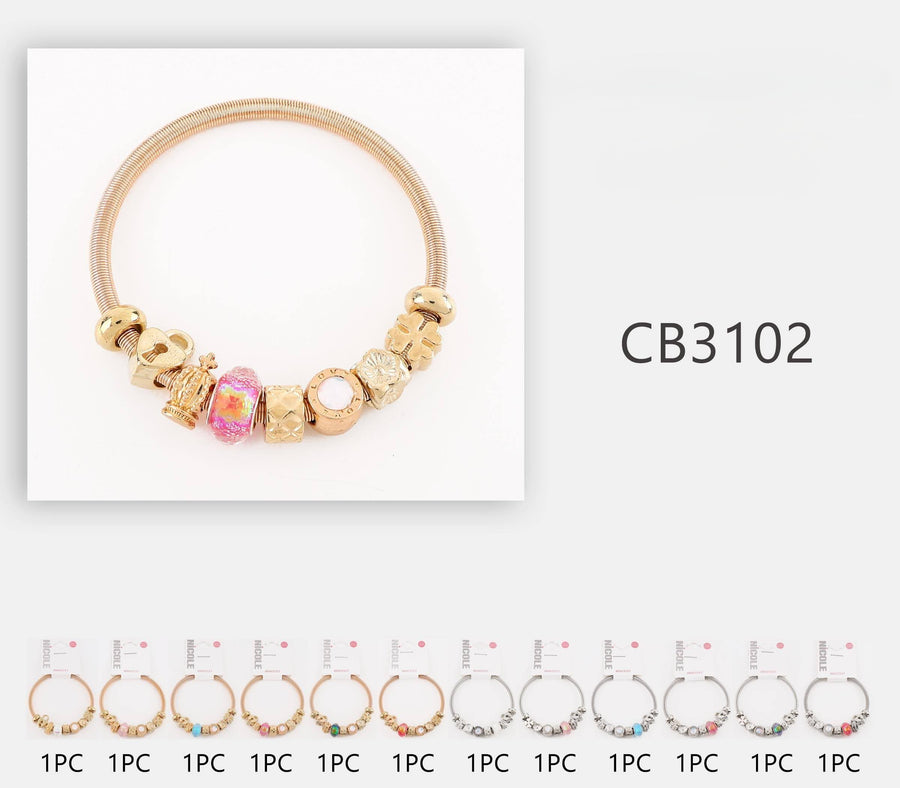 Bangle Bracelet with beaded charms