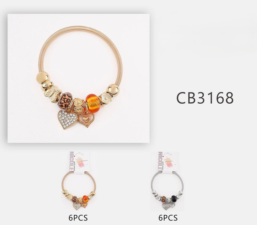 Lepord Print Bead and Heart Charm Bracelet