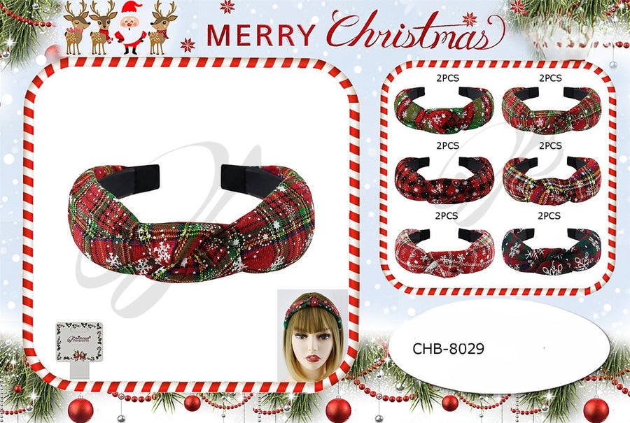 Plaid and Snowflake Knot Streach Headband