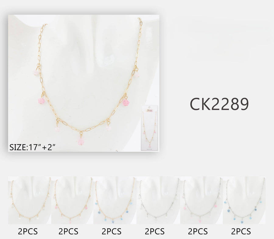 Chain Necklace with Flower Beads