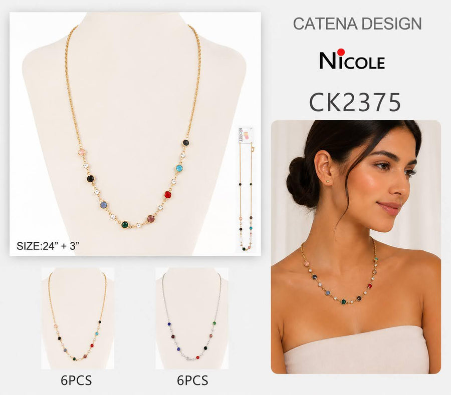 24"+3" Small Multi Color Charm Necklace