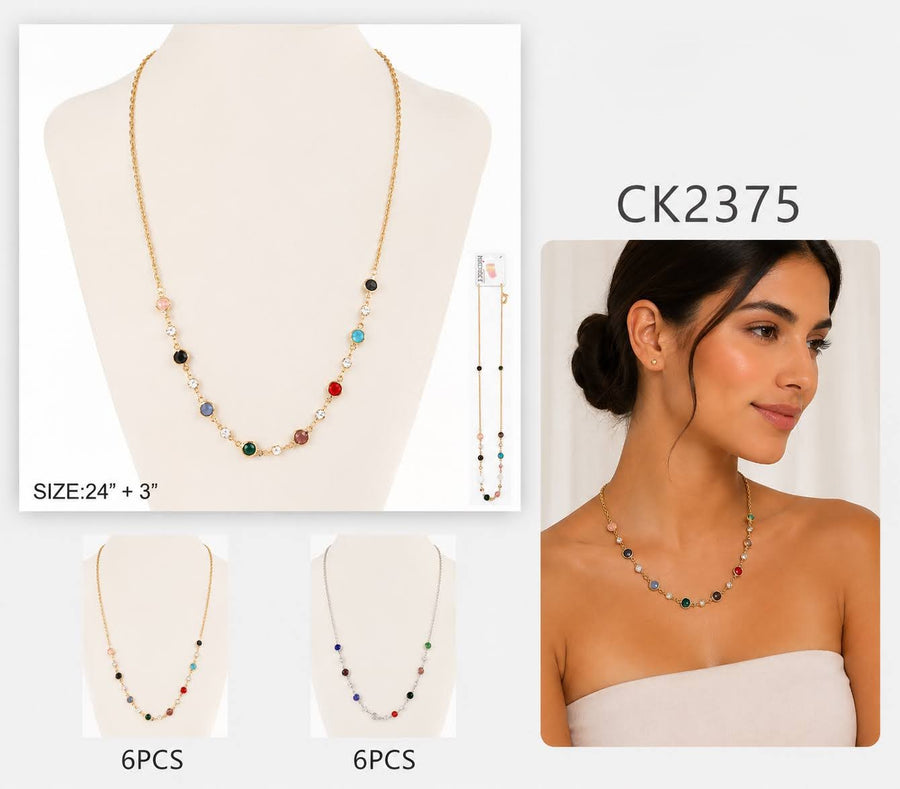 Long Multi Colored Gem Necklace