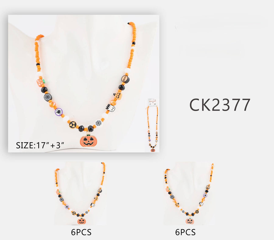 Halloween Jack-O-Lanturn Beaded Necklace