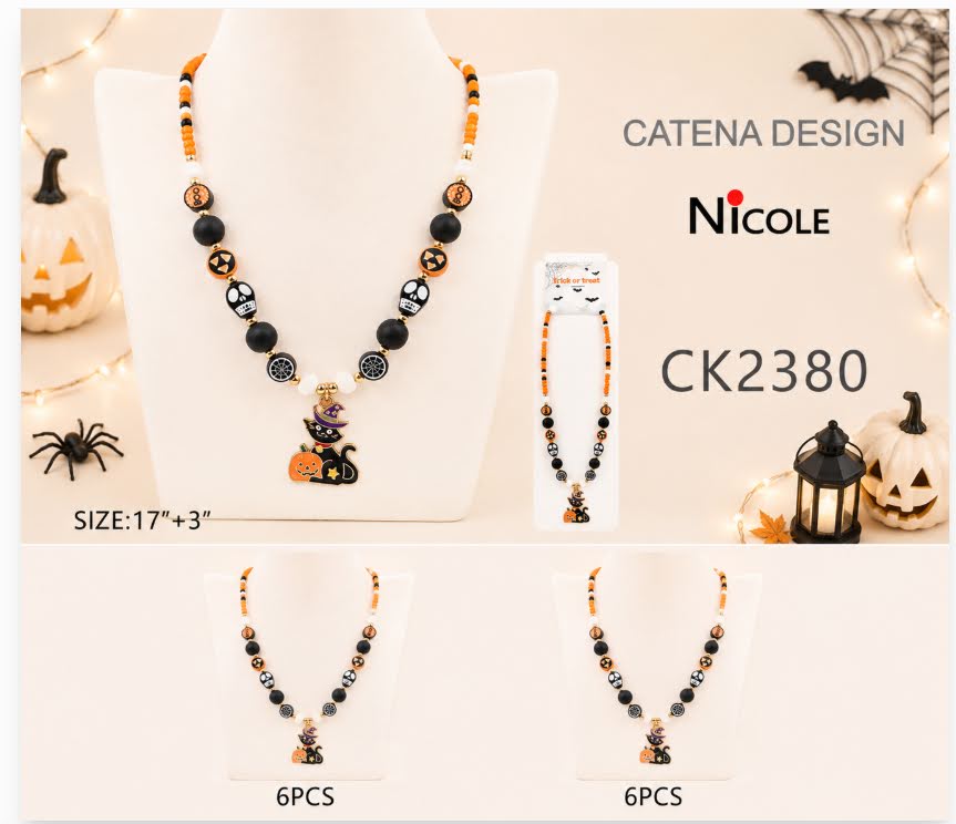 Halloween Necklace with Kitty Cat Charm