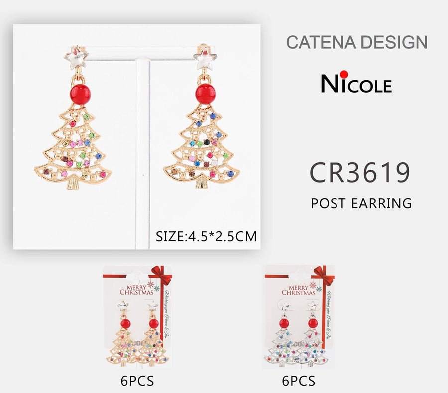 Merry Christmass Metal Tree Dangle Earrings