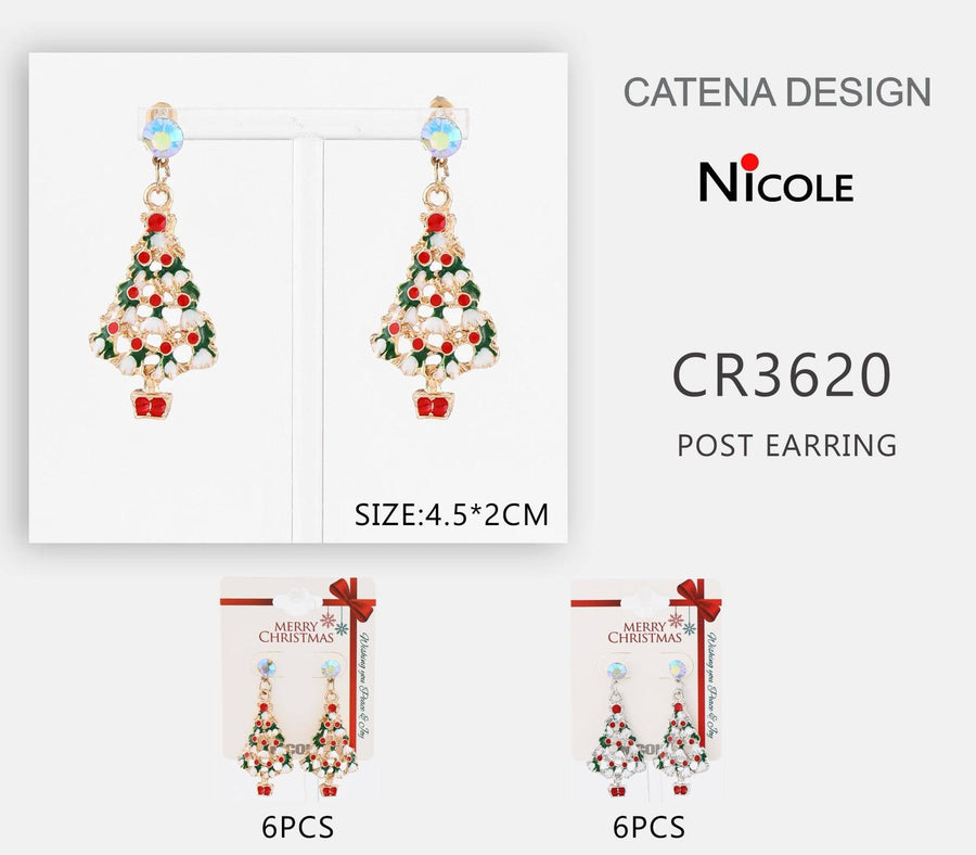 Merry Christmass Enamel Tree Dangle Earrings