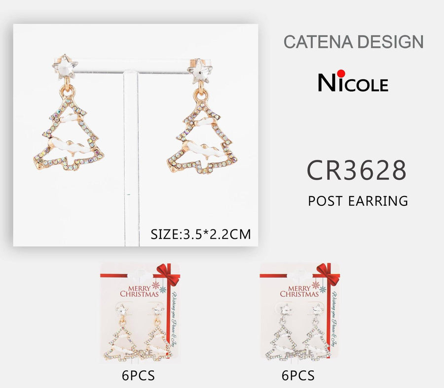 Merry Christmass Metal Tree w/star Topper Dangle Earrings