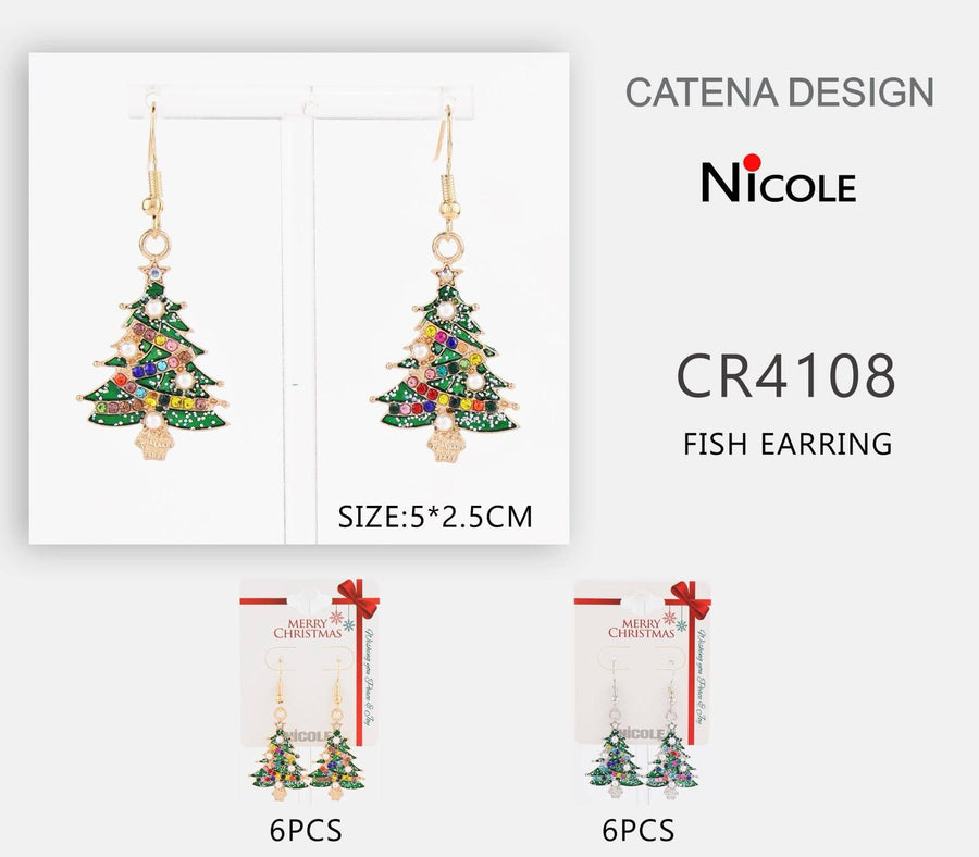 Merry Christmass Glitter Enamel Tree w/star Topper Dangle Earrings