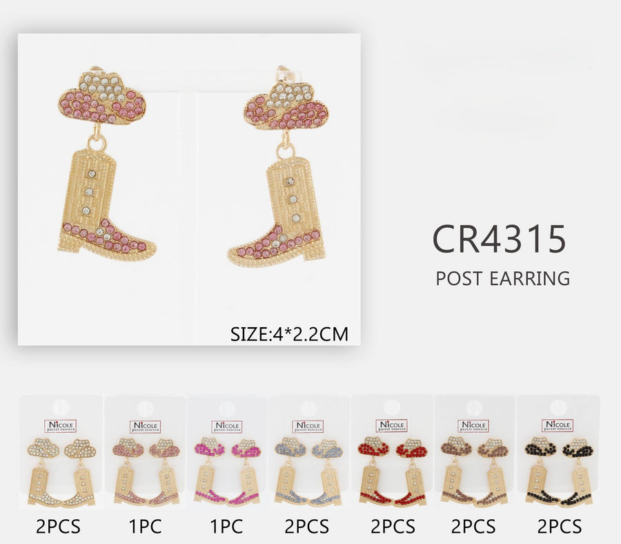 Rhinestone Cowboy Boot & Hat Dangle Earrings