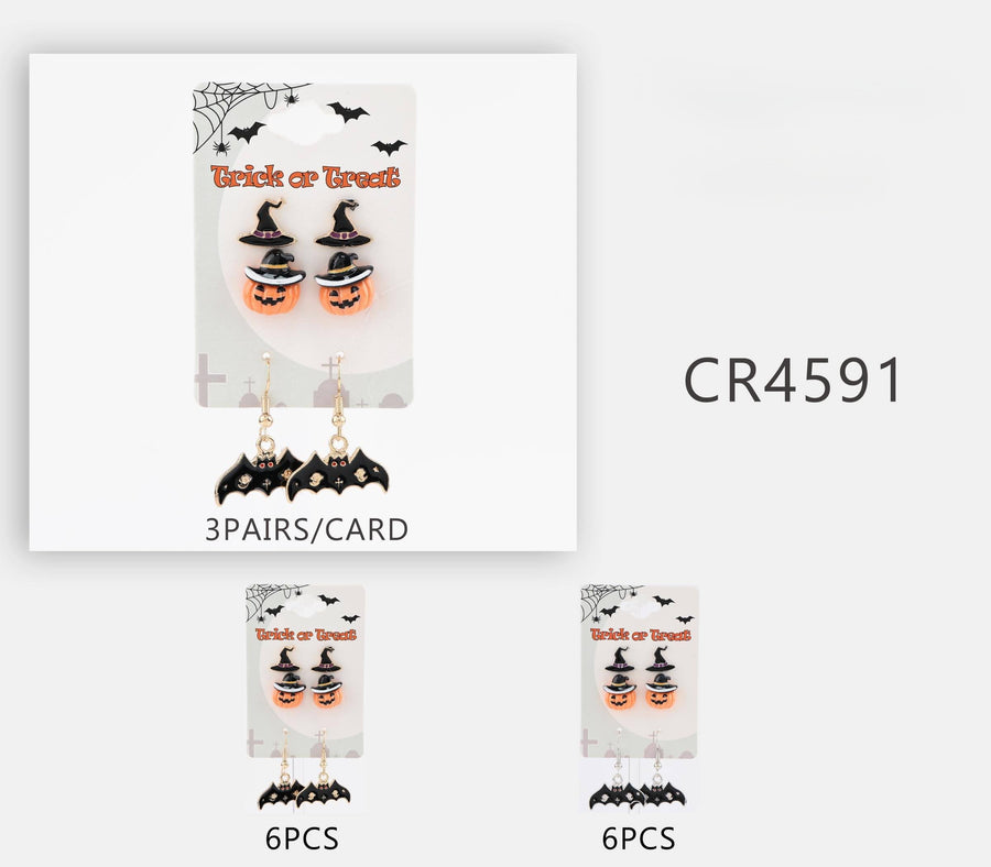 Trick or Treat Jack-O-Lantern Bat Mix Earrings Set