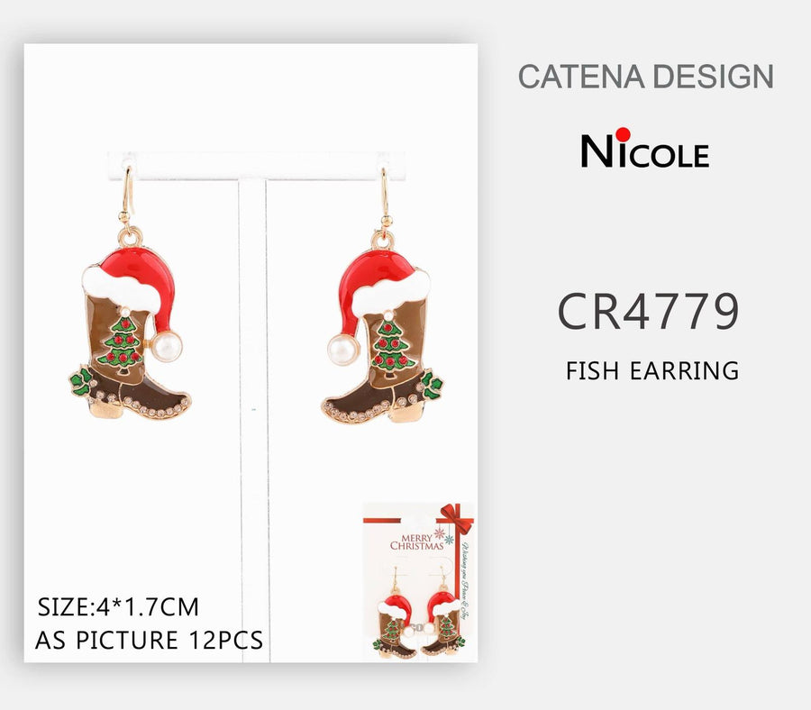 Holiday Boot With Santa Hat Dangle Earrings