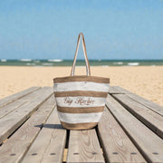 Cotton Jute White Stripe Tote