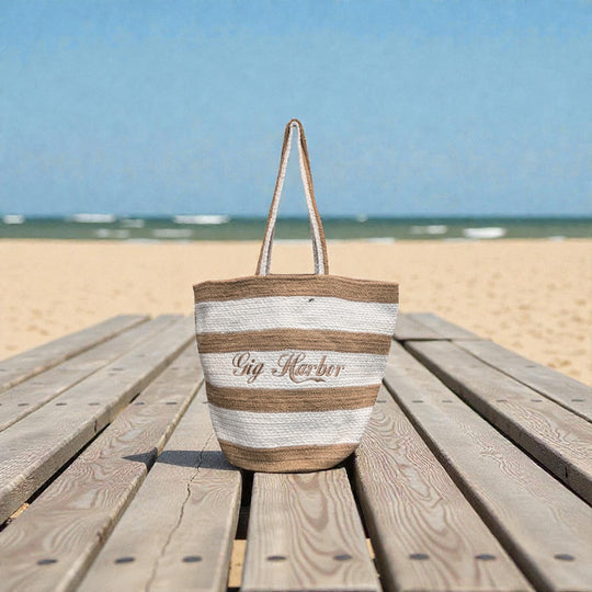 Cotton Jute White Stripe Tote