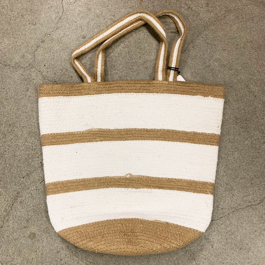 Cotton Jute White Stripe Tote