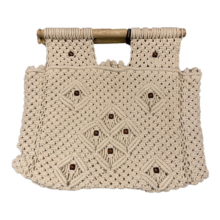 Macrame Crochet Like Bag with Wooden Handle