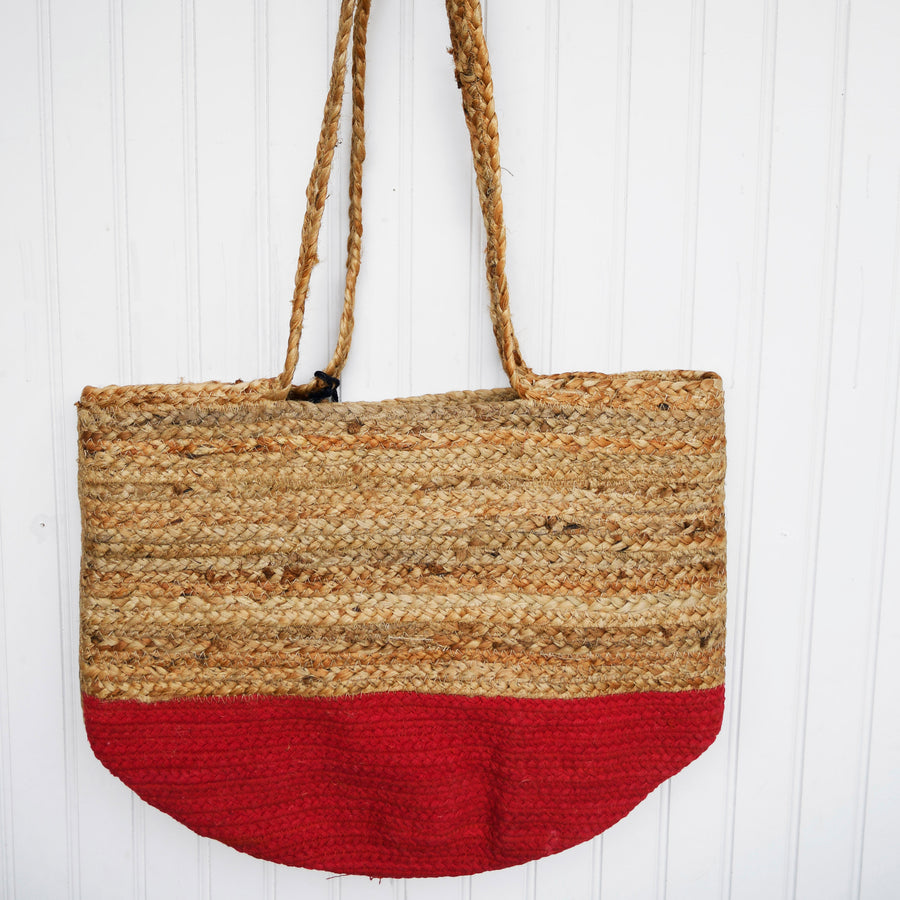 Hot Pink and Jute Cotton Beach Tote